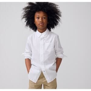 Crewcuts by J.Crew Secret Wash Shirt Boys SZ 4-5 White Poplin Cotton Button Down